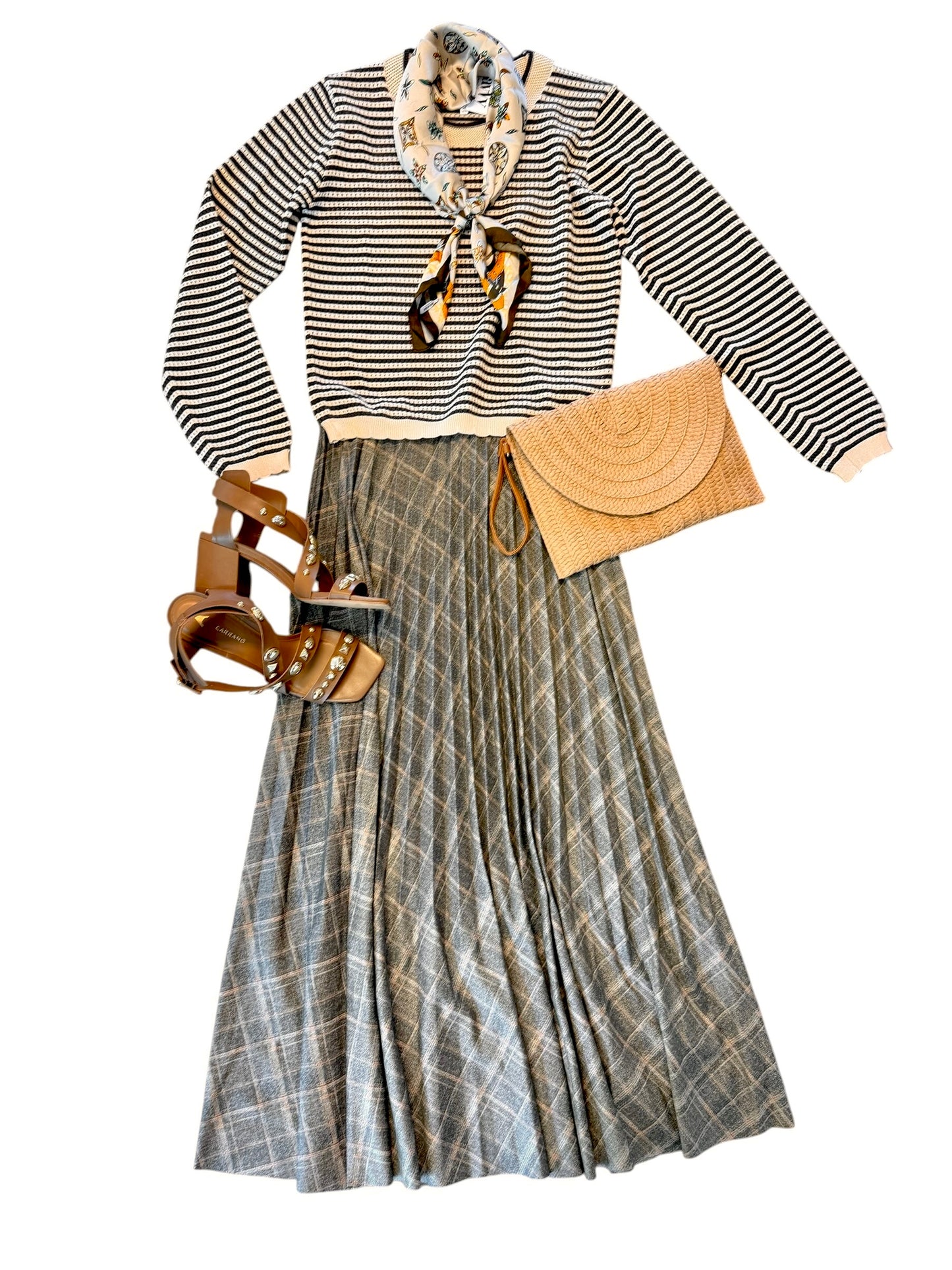 Sabrina Ponte Pleated Midi Skirt in smoked green plaid by Lysse