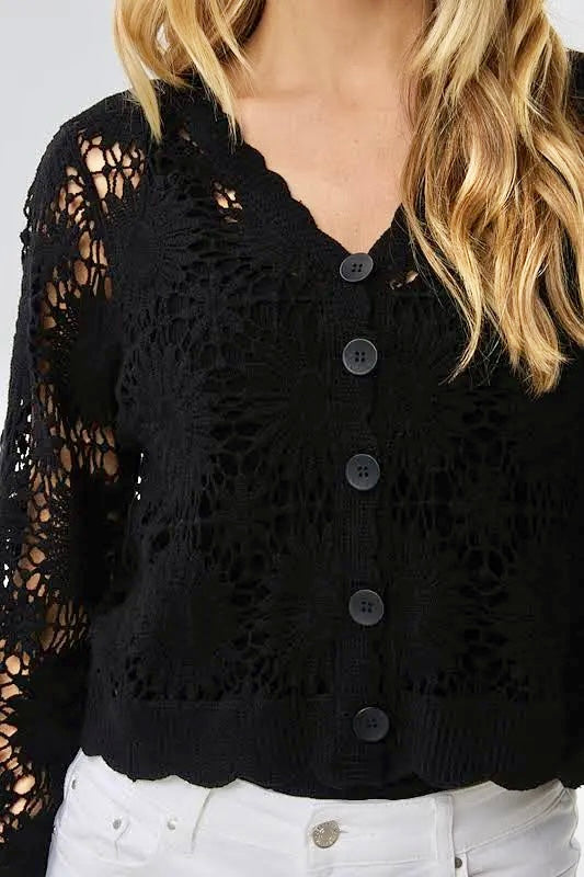 Crochet Cardigan in black by Esqualo