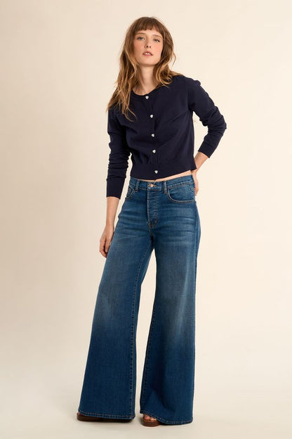 Basic Button Up Cardigan in navy blue by Molly Bracken