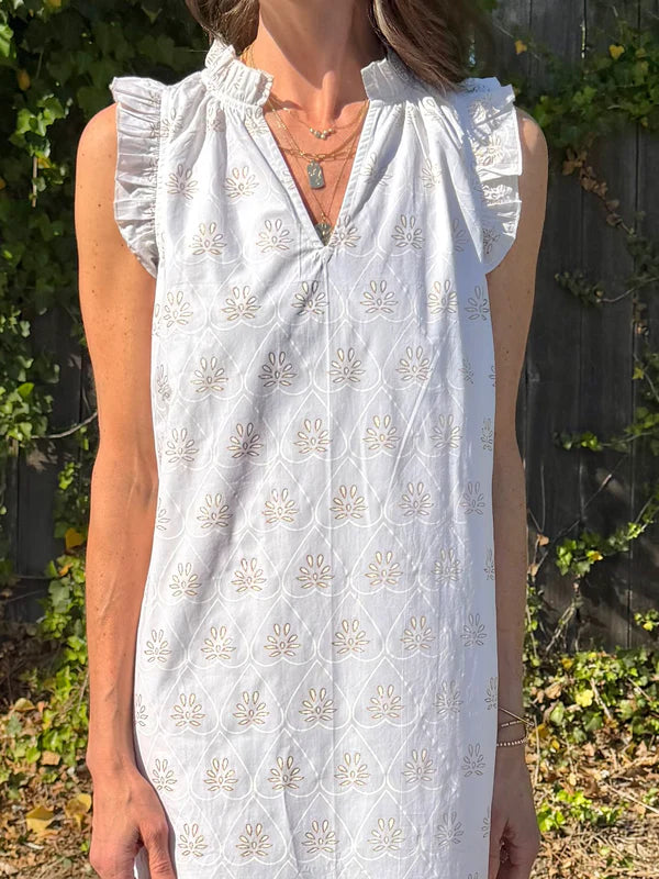 Christina Sleeveless Maxi Dress in white hearts by Fitzroy & Willa