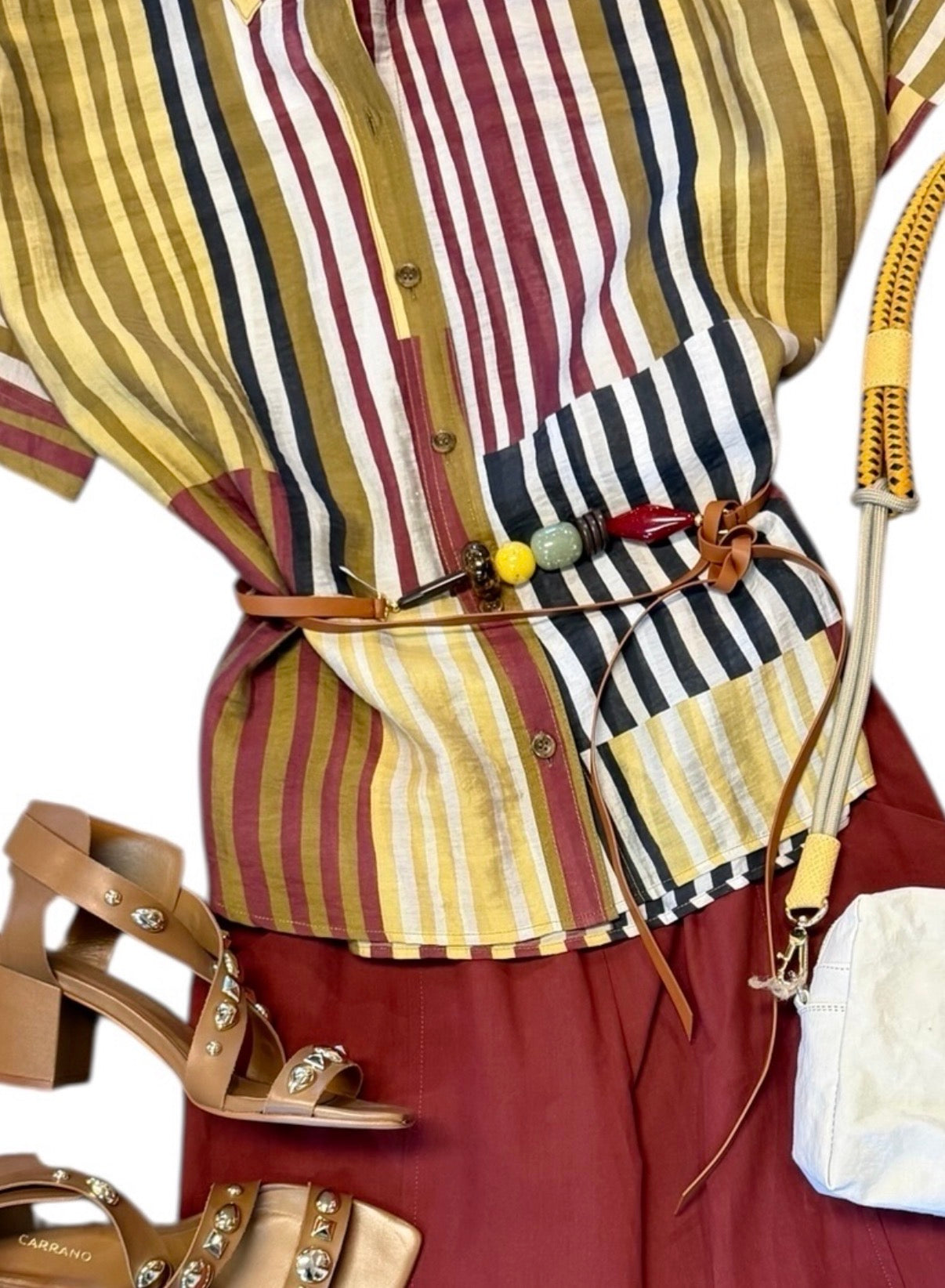 Leather Wrap Belt with Stone Details in cuoio by Ottod'Ame
