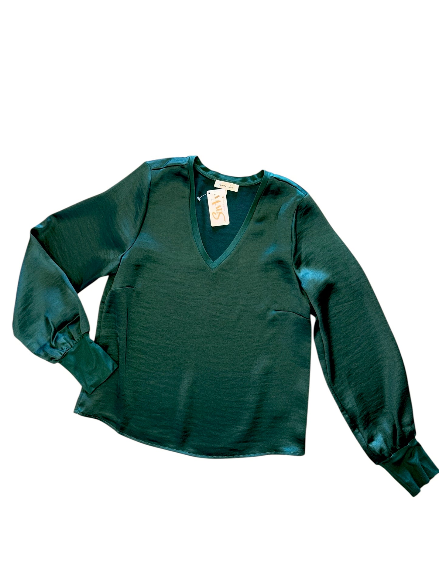 Aya Satin V-Neck Top in rainforest by Another Love