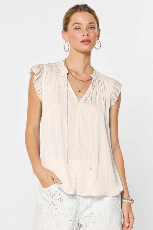 Margot Pleated Sleeve Blouse in offwhite by Current Air