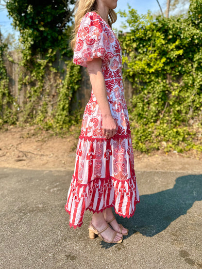Yara Midi Dress in ruby vine by Ash & Eden