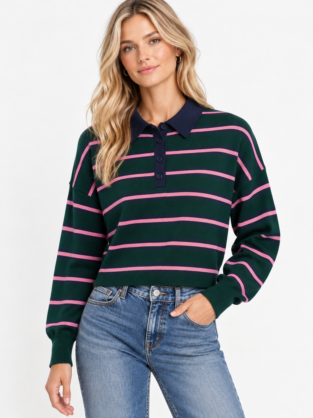 Elbrus Striped Polo Sweater in green by Deluc