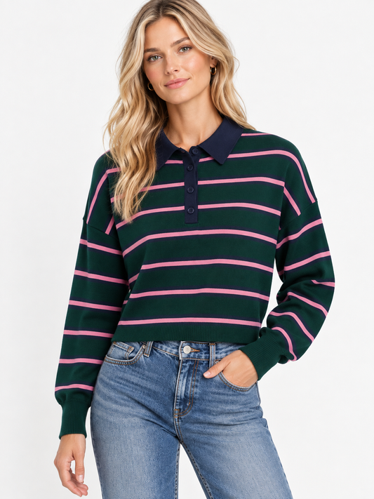 Elbrus Striped Polo Sweater in green by Deluc