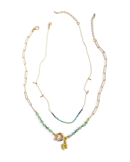 Beaded Charm and Chain Layering Necklace Set/2 (Jungle)