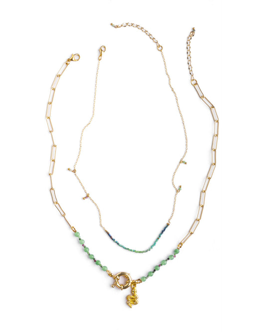 Beaded Charm and Chain Layering Necklace Set/2 (Jungle)