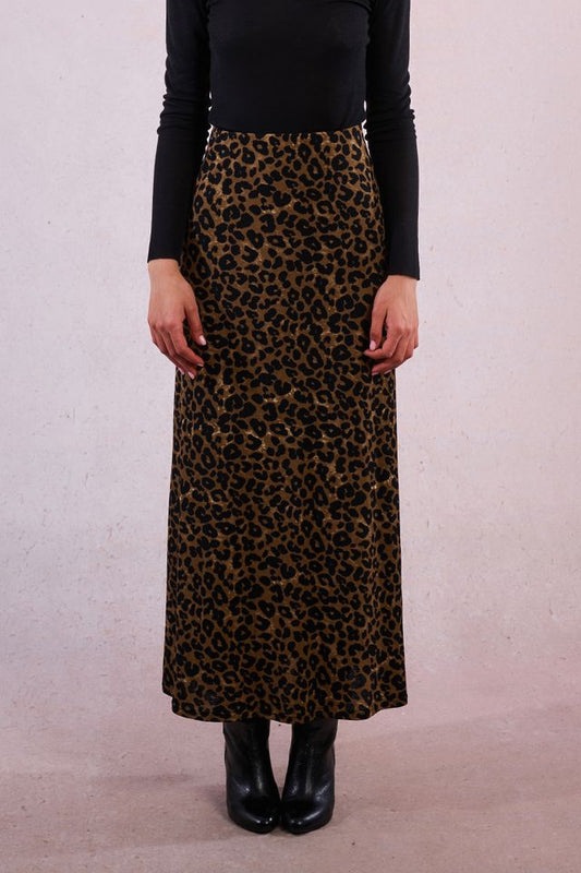 Animal Print Knit Skirt in khaki by Molly Bracken