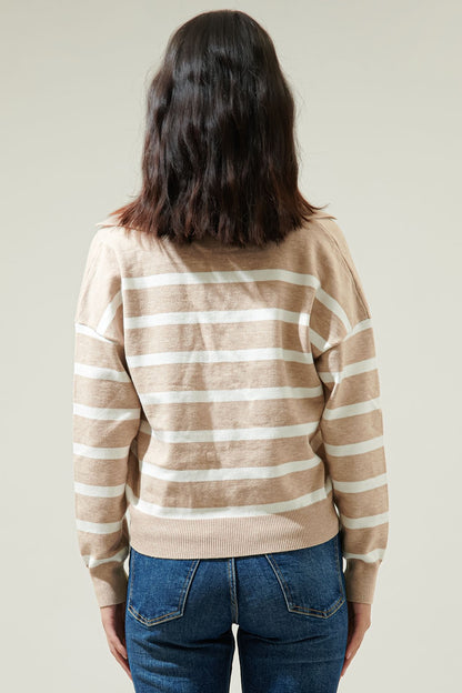Possie Dill Striped Collar Sweater in oatmeal
