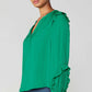 Long Sleeve Collared Split Neck Blouse in green by Current Air