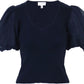 Barra Mixed Knit Top in navy by Lucy Paris