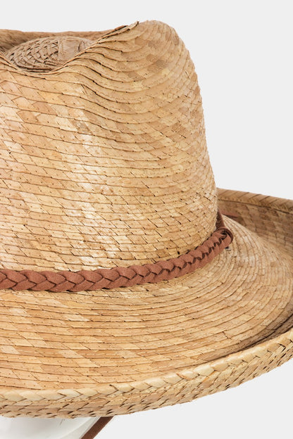 Straw Braided Western Hat in khaki