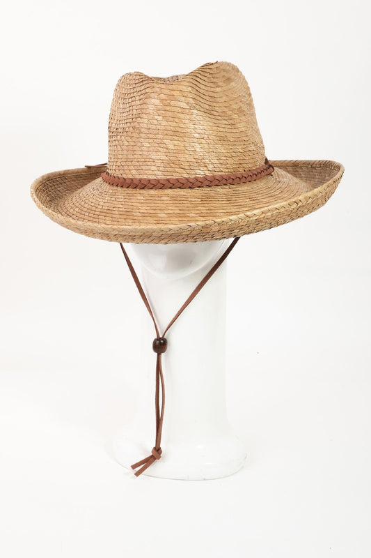 Straw Braided Western Hat in khaki