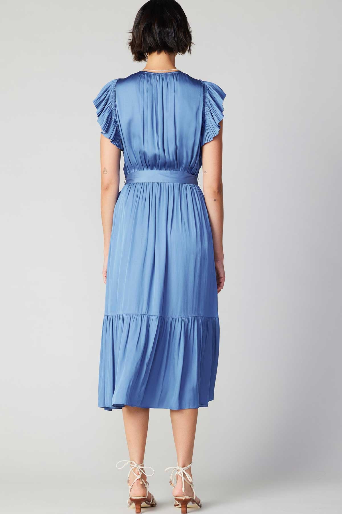 Flutter Sleeve V-neck Dress in dusty blue by Current Air
