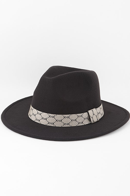 Quilt Stripe Fedora Hat in black beige