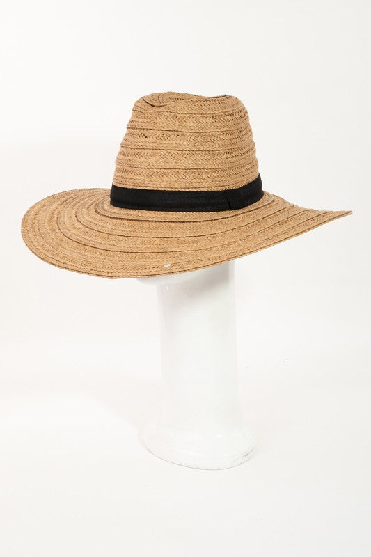 Floppy Brim Straw Hat in khaki