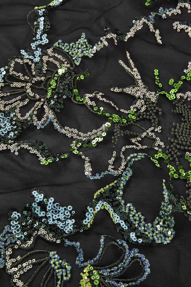 Sleeveless Floral Sequins Maxi Dress in green by Psophia
