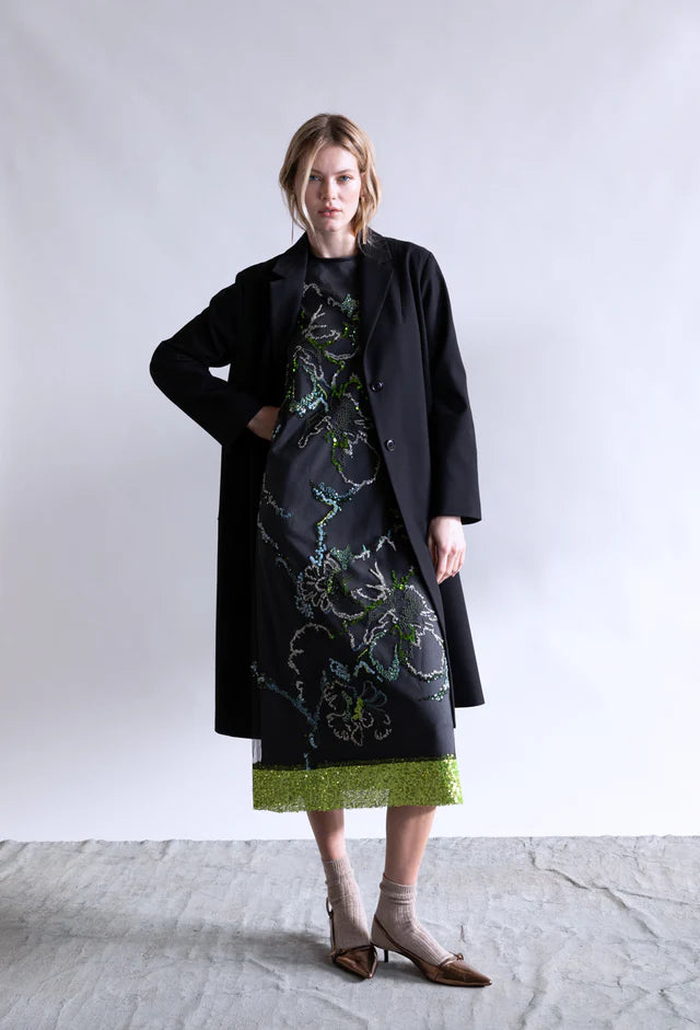 Sleeveless Floral Sequins Maxi Dress in green by Psophia