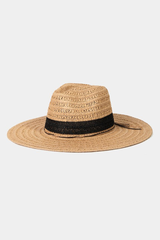 Straw Braided Ribbon Strap Sun Hat in tan