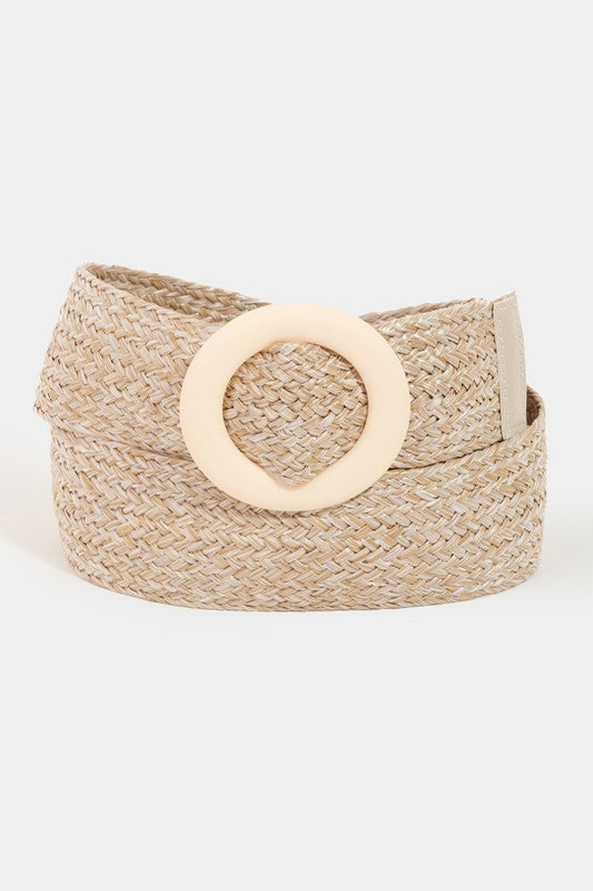 Hoop Buckle Wide Braided Belt in ivory
