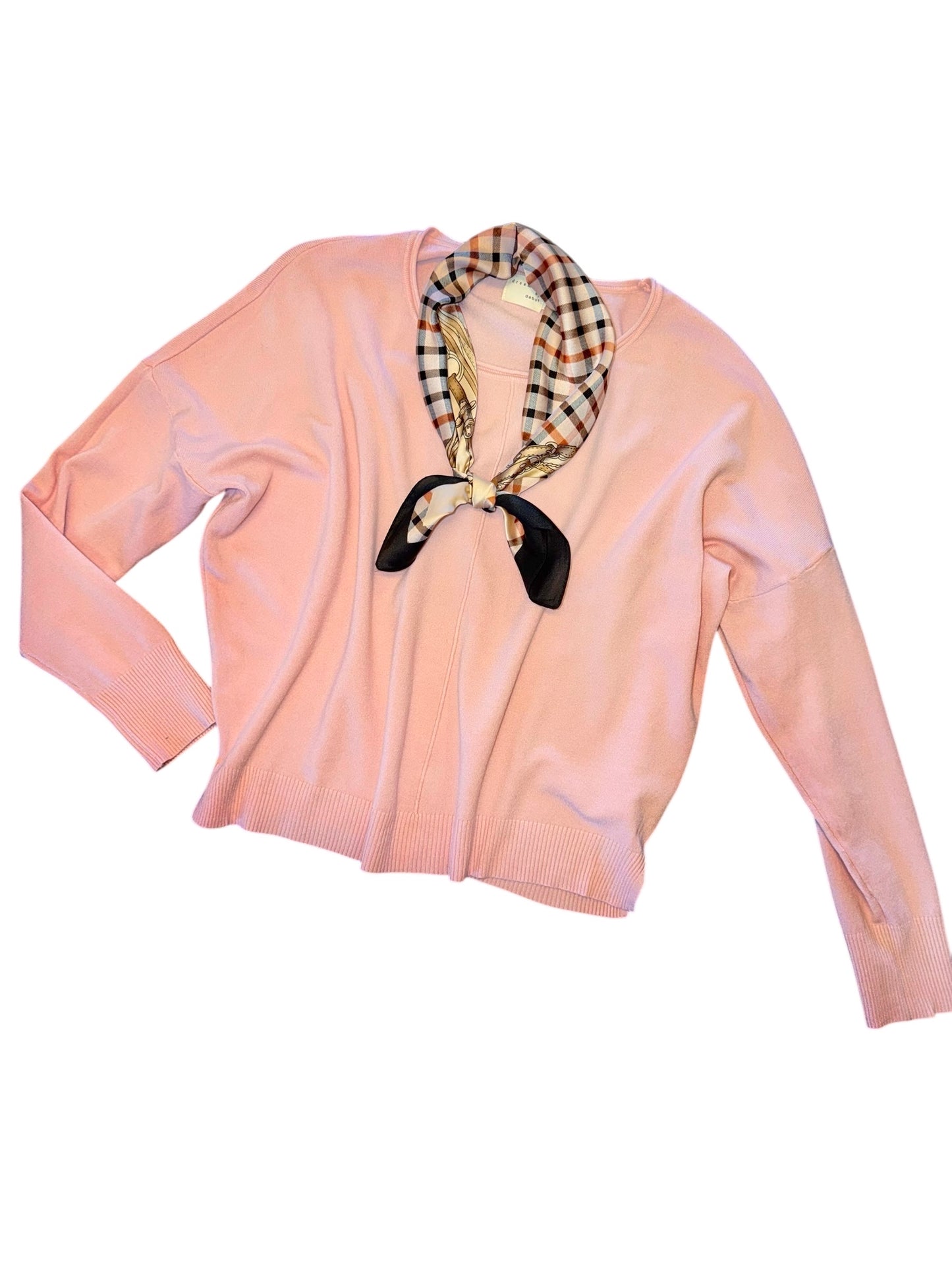 Seam Front Round Neck Pullover in pink quartz by Dreamers