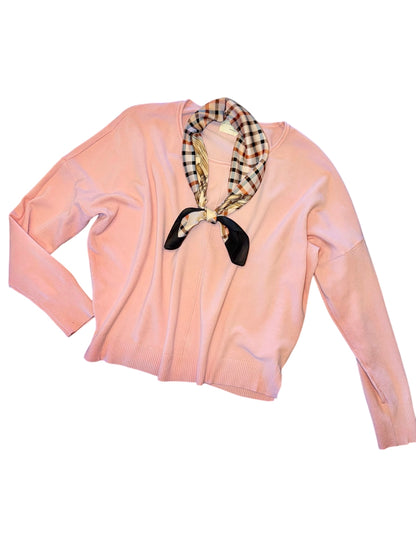 Seam Front Round Neck Pullover in pink quartz by Dreamers