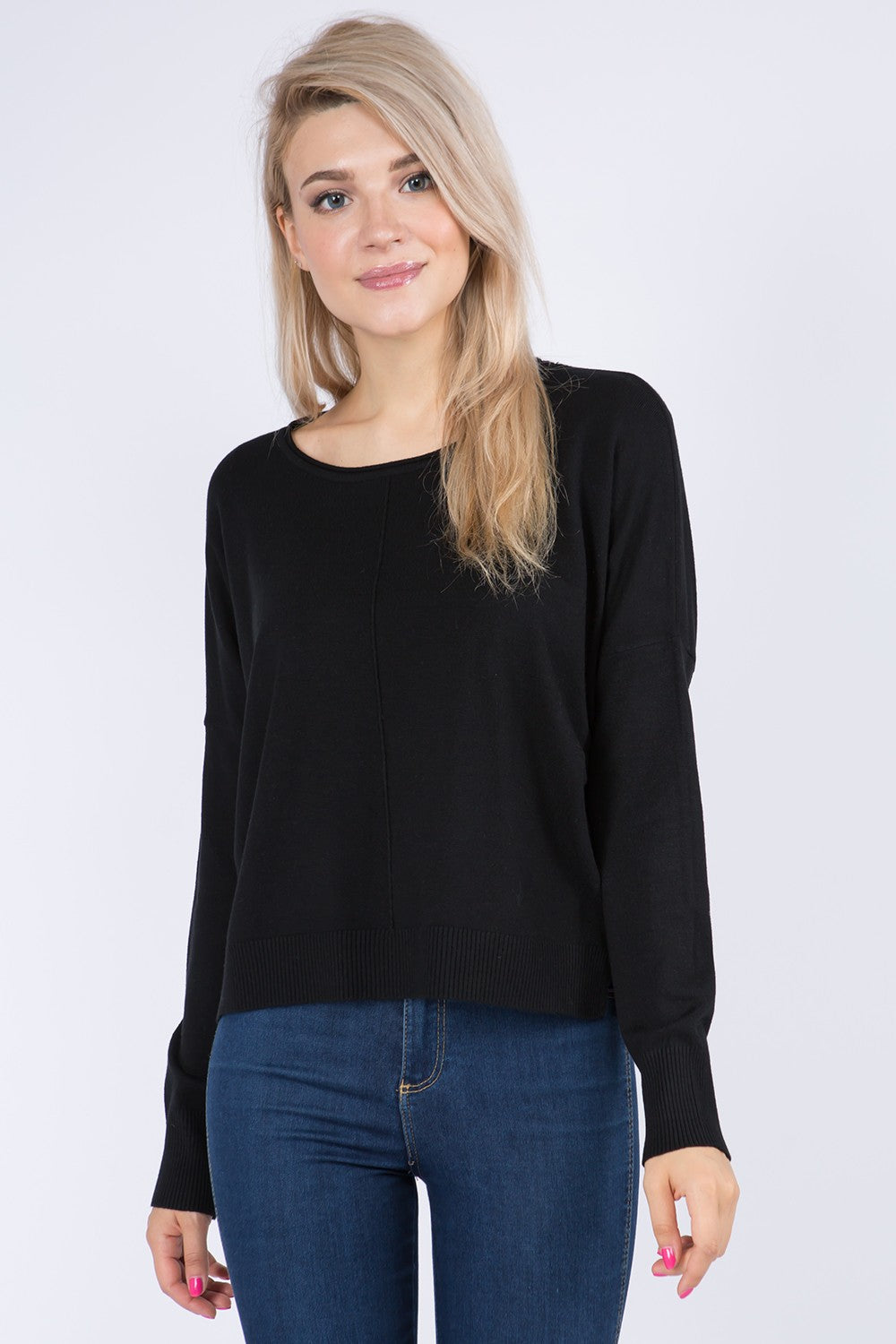 Seam Front Round Neck Pullover in black by Dreamers