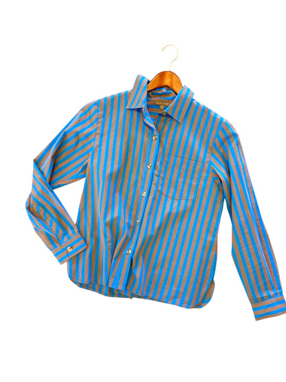 Striped Button Down Shirt in cocoa/lapis by Lilla P