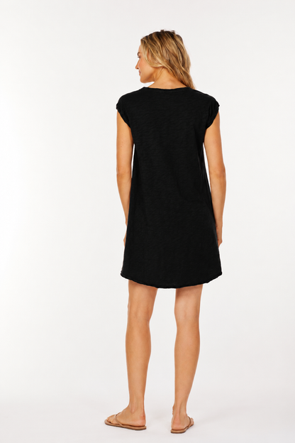 Short Dolman Sleeve Open Crew Dress in black by Mododoc