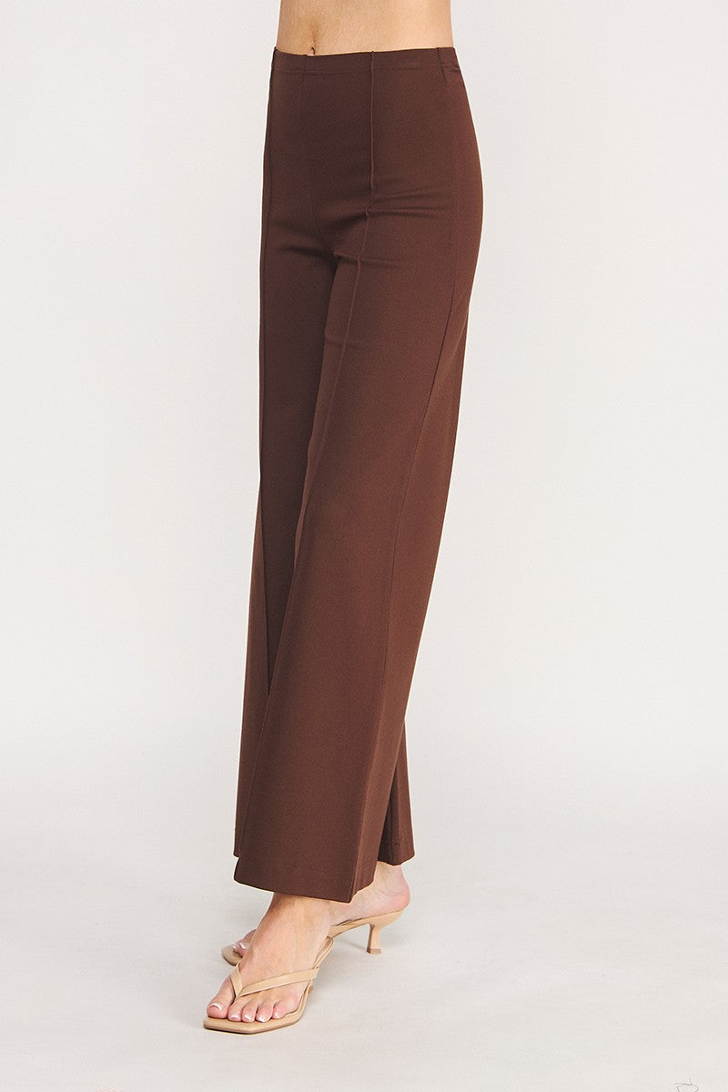High Waist Wide Leg Ponte Pant in mocha by Allie Rose