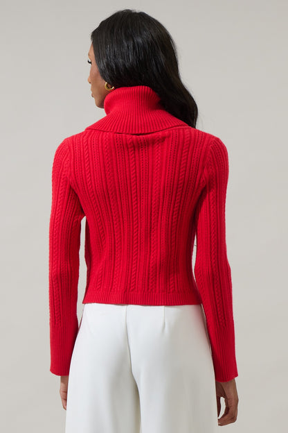 Perrie Turtleneck Cropped Sweater in red