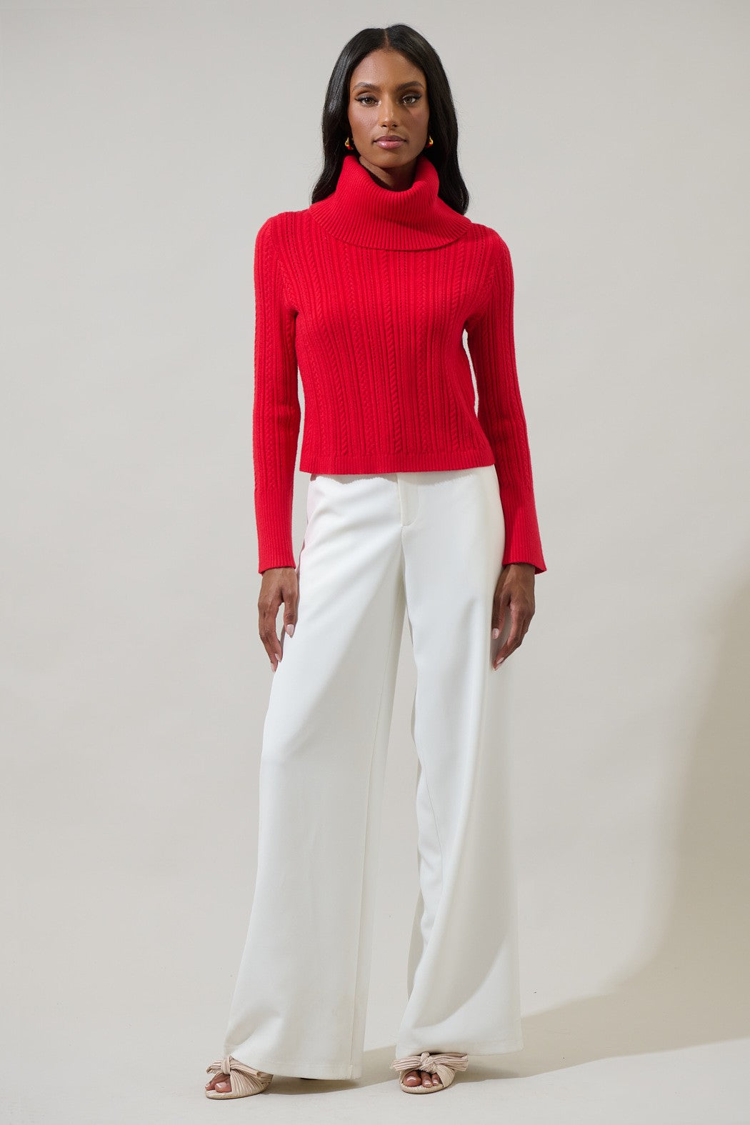Perrie Turtleneck Cropped Sweater in red