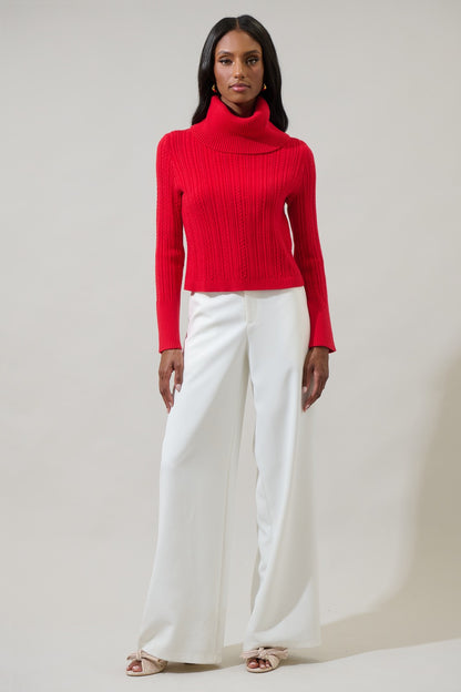 Perrie Turtleneck Cropped Sweater in red
