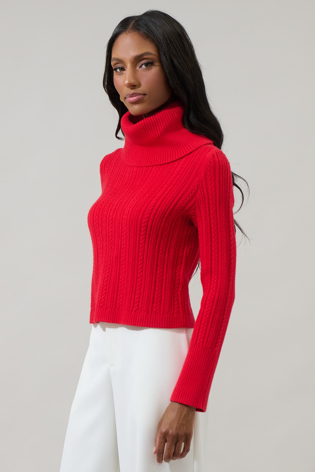 Perrie Turtleneck Cropped Sweater in red