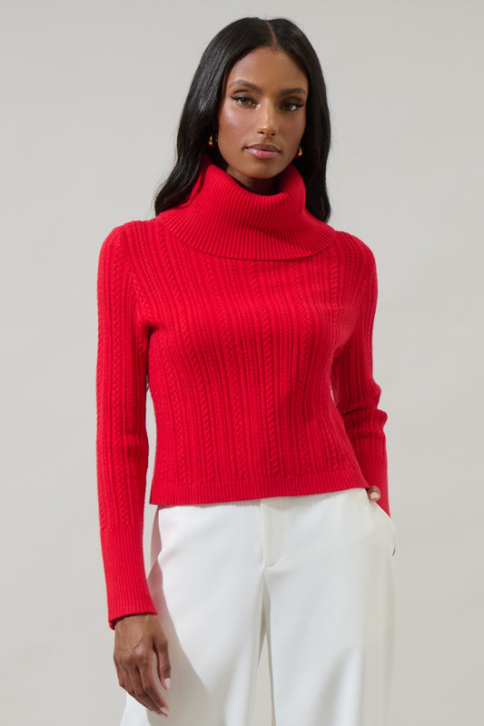 Perrie Turtleneck Cropped Sweater in red