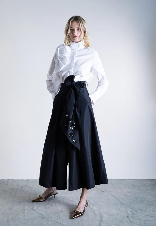 Side Rosette Button Down Top in white by Psophia