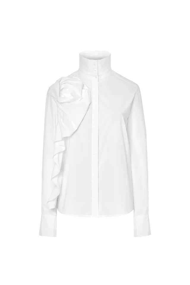 Side Rosette Button Down Top in white by Psophia