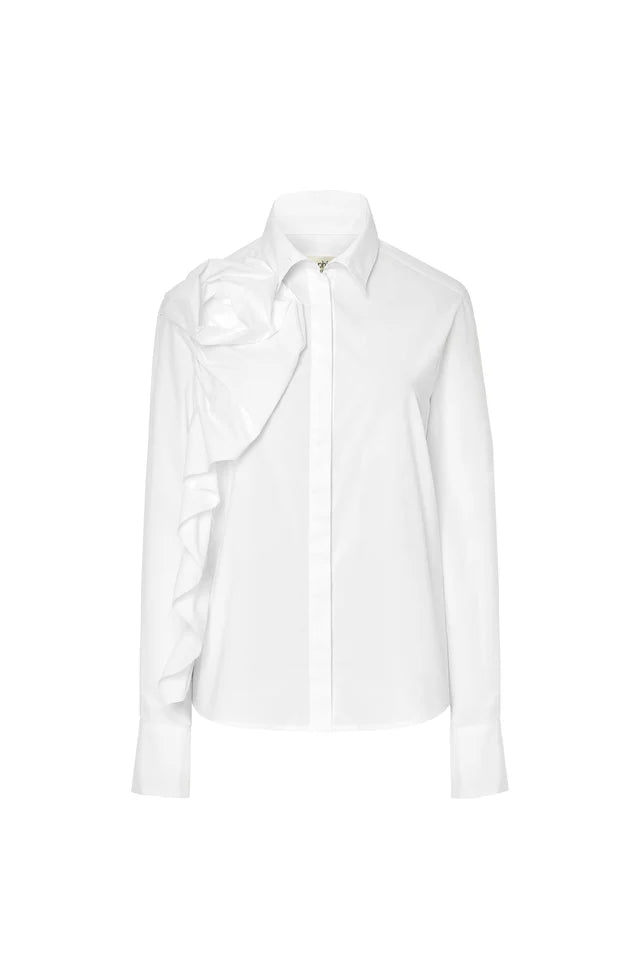 Side Rosette Button Down Top in white by Psophia