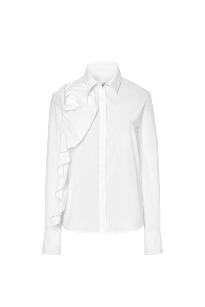 Side Rosette Button Down Top in white by Psophia