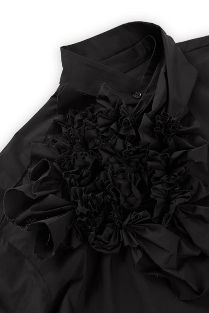 Long Sleeve Flower Accent Poplin Top in black by Psophia