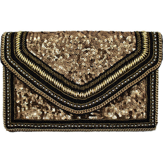 Geometric Beaded Clutch in black/gold