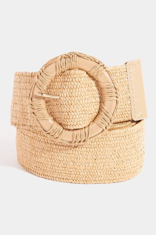 Elastic Intricate Braided Hoop Buckle Belt in khaki