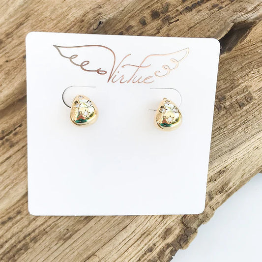 Small Shiny Teardrop with CZ Sun Accents Earring in gold by Virtue