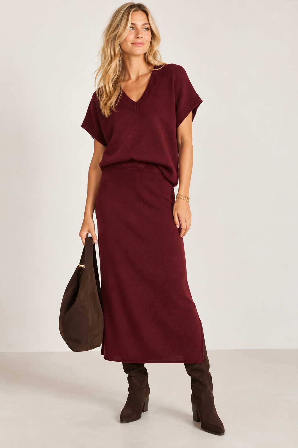 Knit Skirt in wine by B-YU
