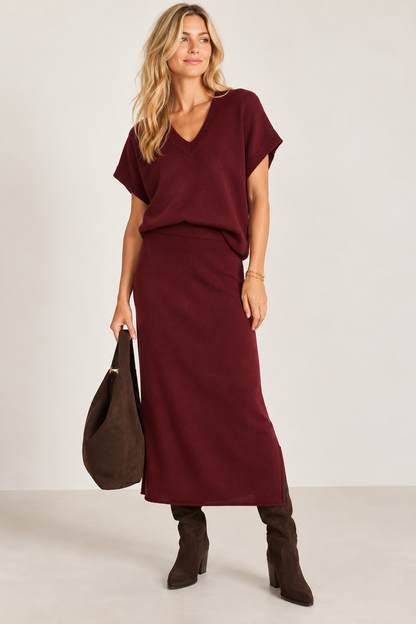 Knit Skirt in wine by B-YU