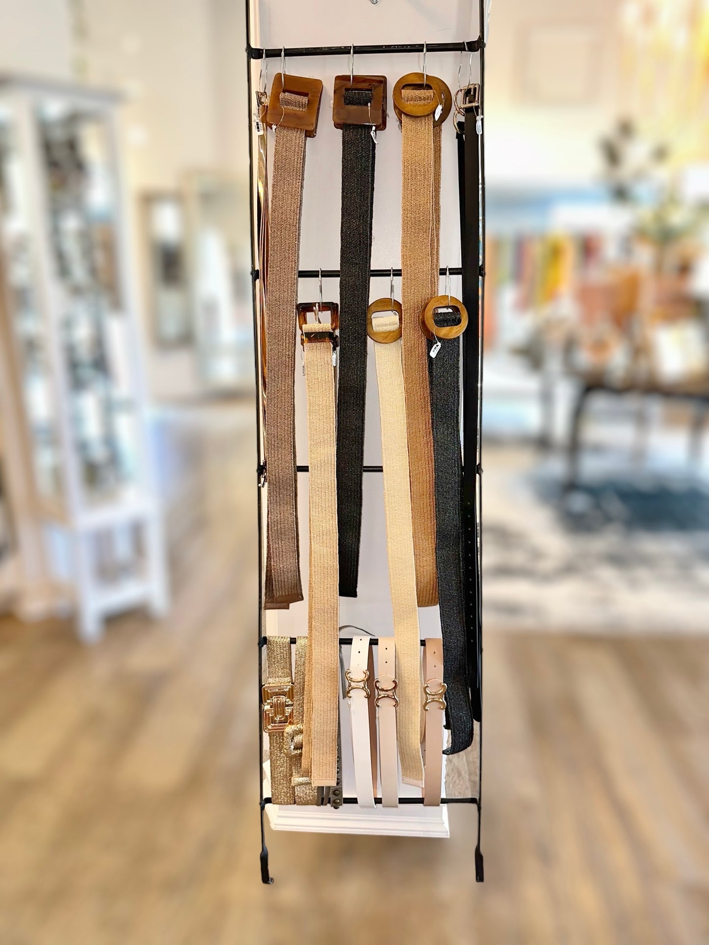 Square Lucite Buckle Straw Belt in black