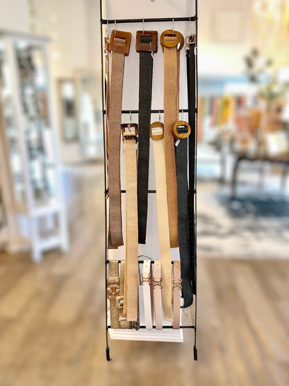Square Lucite Buckle Straw Belt in black
