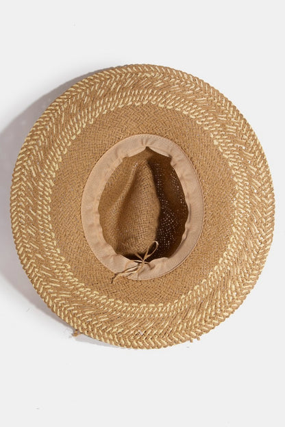 Two Tone Floppy Boho Straw Hat in khaki/ivory