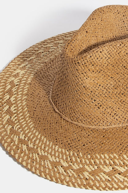 Two Tone Floppy Boho Straw Hat in khaki/ivory